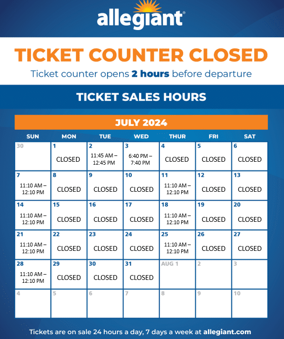 Ticket counter hours july